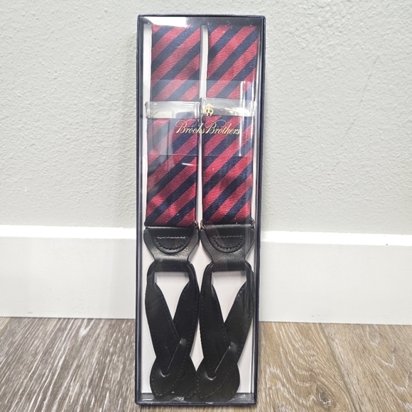 Brooks Brothers Striped Red Navy Suspenders New Classic Formal Business Casual - Picture 1 of 3